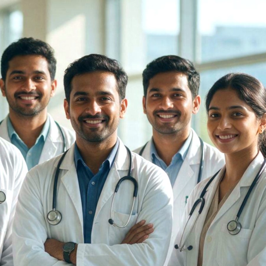 Young Indian doctors together in a hospital